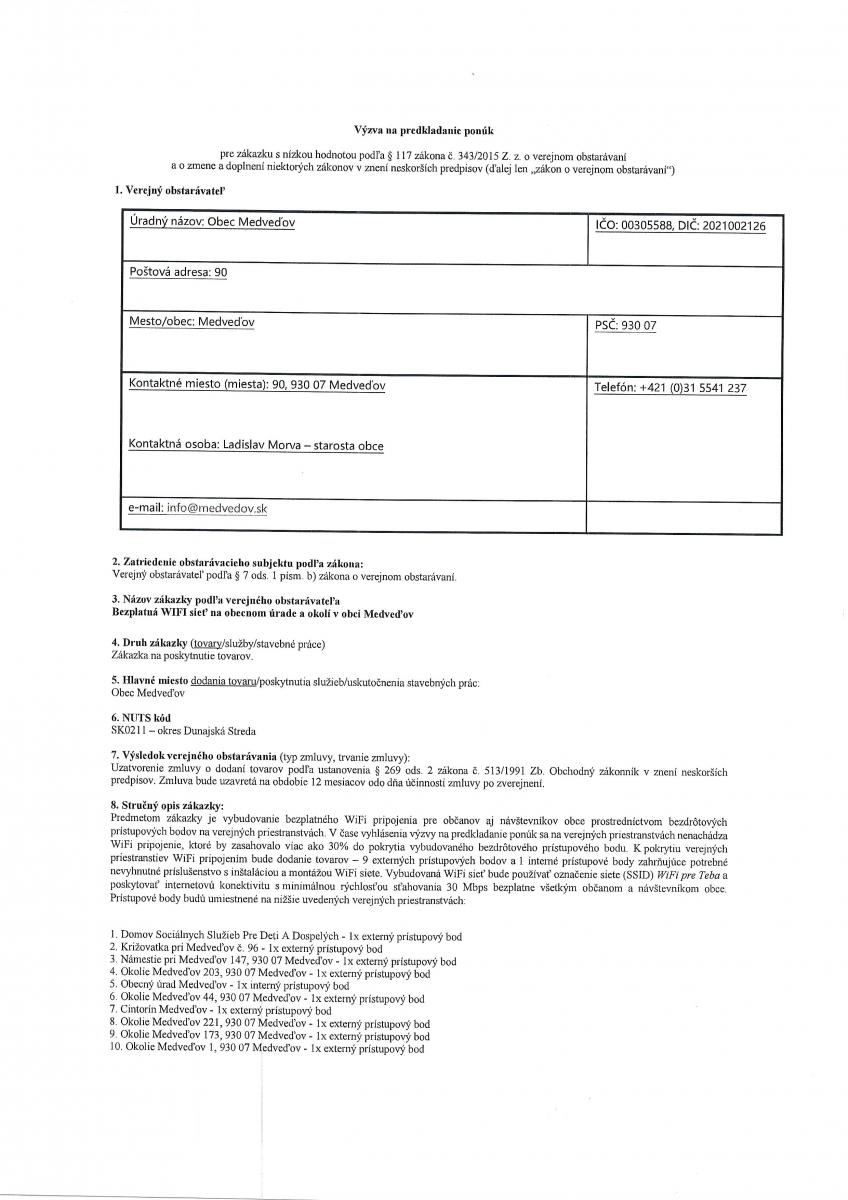 Výzva na predkladania ponúk strana 1