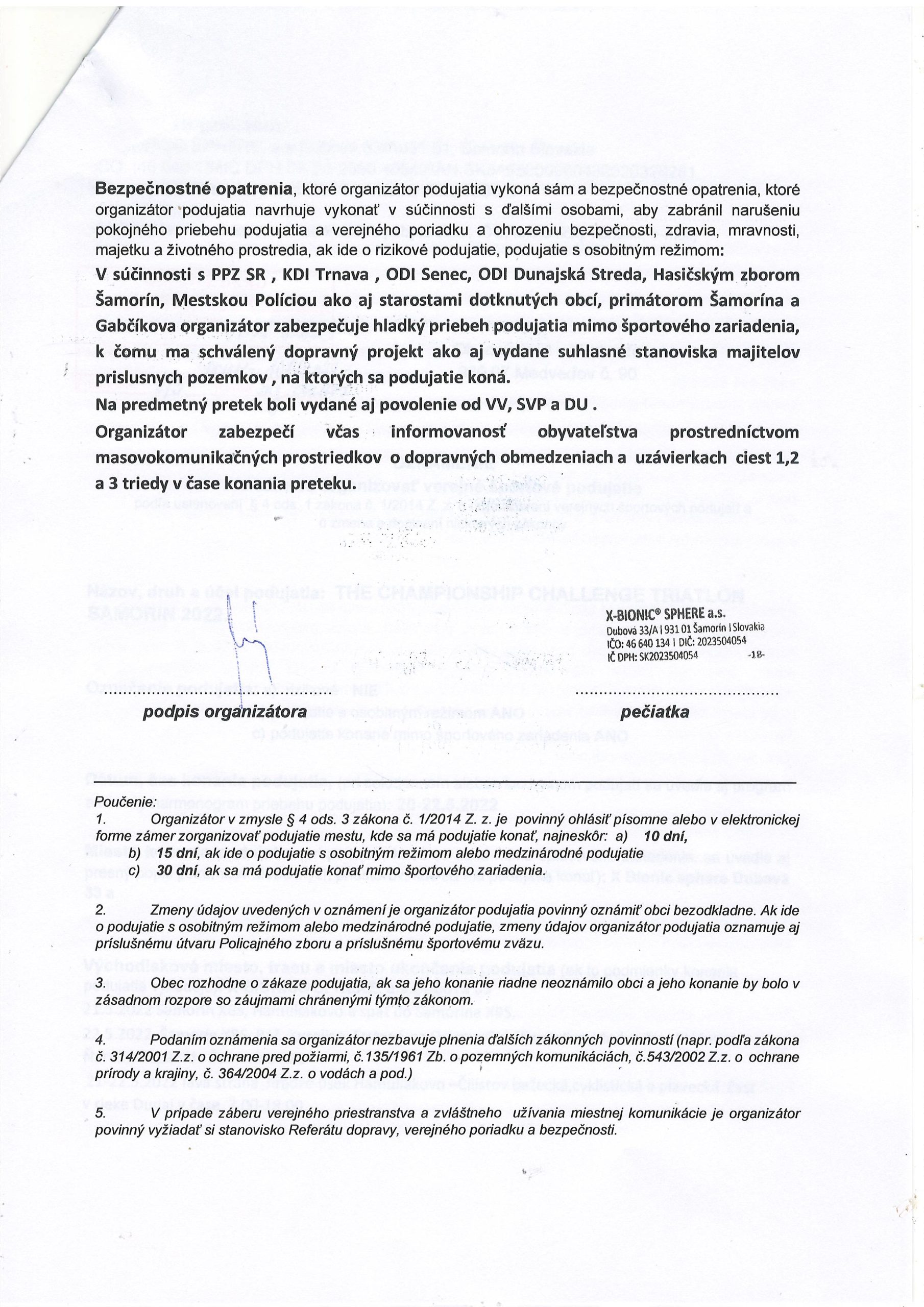 Oznámenie o zámere organizovať verejné športové podujatie strana 3